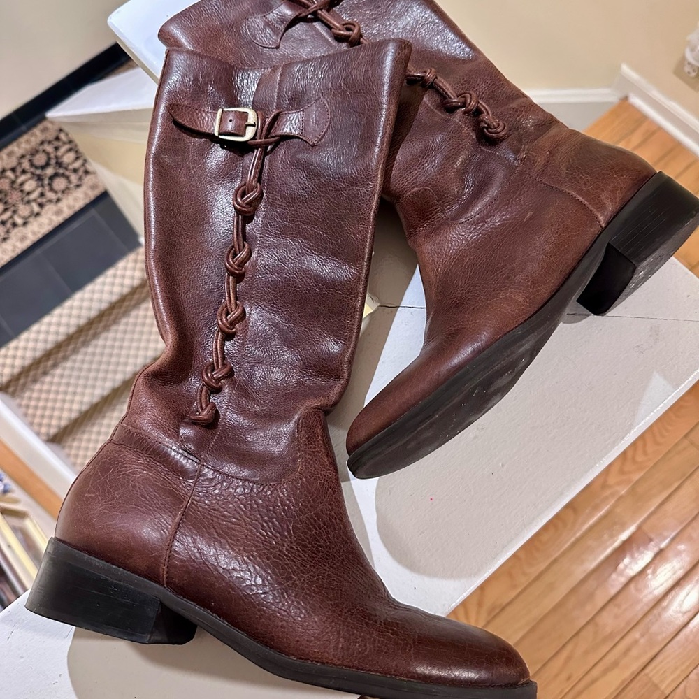 Brown Leather Knee-High Women's Boots